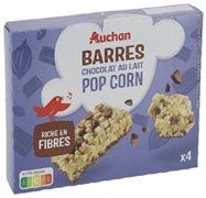 AUCHAN Barres de chocolat au lait pop corn