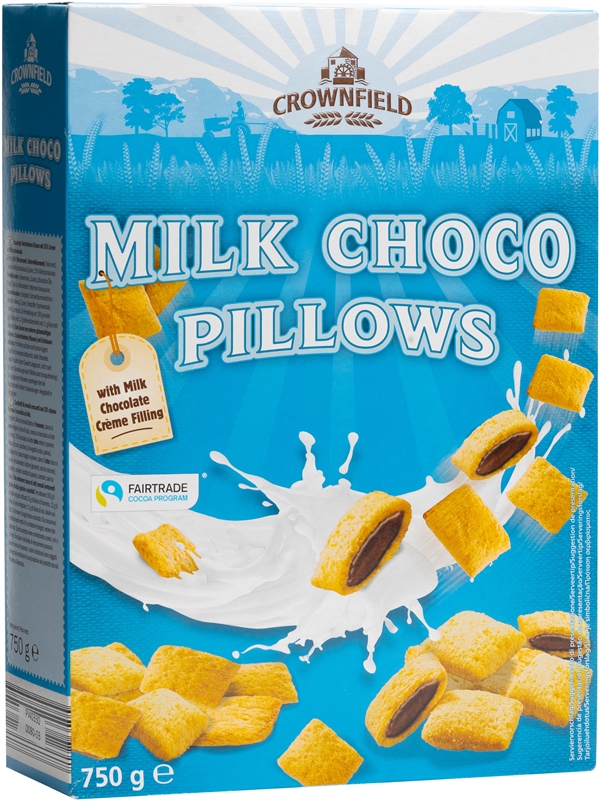CROWNFIELD (LIDL) MILK CHOCO PILLOWS rótulo